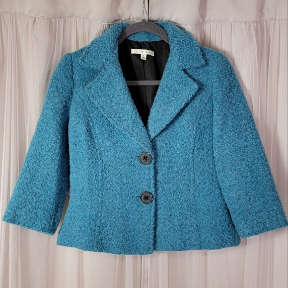 CAbi Charming Jacket Teal Boucle Wool Blend Blazer - Picture 3 of 9